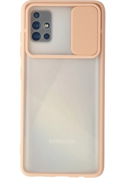 Samsung Galaxy A71 Kılıf Palm Buzlu Kamera Sürgülü Silikon - Pembe Ferrg