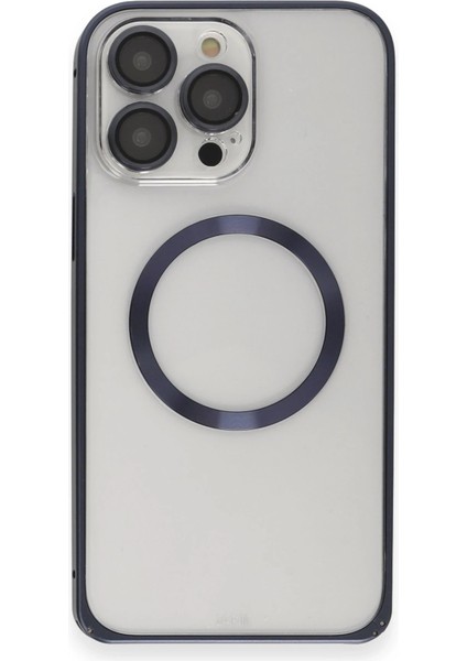 Apple iPhone 15 Pro Max Kılıf Metal Bumper Magneticsafe Kapak - Lacivert Ferrg
