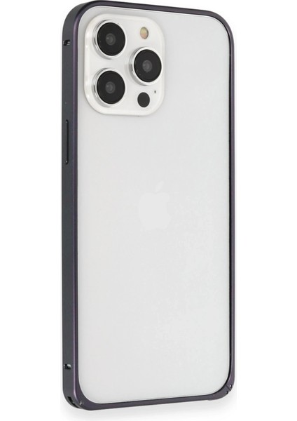 Apple iPhone 15 Pro Max Kılıf Metal Bumper Magneticsafe Kapak - Lacivert Ferrg