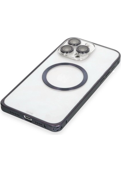 Apple iPhone 15 Pro Max Kılıf Metal Bumper Magneticsafe Kapak - Lacivert Ferrg