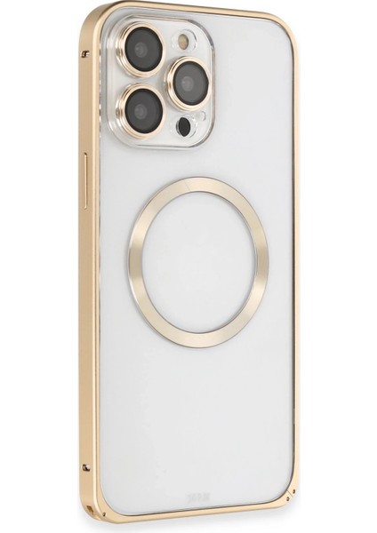 Apple iPhone 14 Pro Kılıf Metal Bumper Magneticsafe Kapak - Gold Ferrg