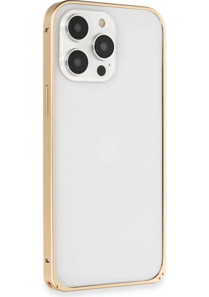 Apple iPhone 14 Pro Kılıf Metal Bumper Magneticsafe Kapak - Gold Ferrg