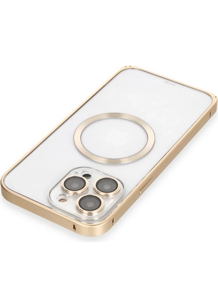 Apple iPhone 14 Pro Kılıf Metal Bumper Magneticsafe Kapak - Gold Ferrg