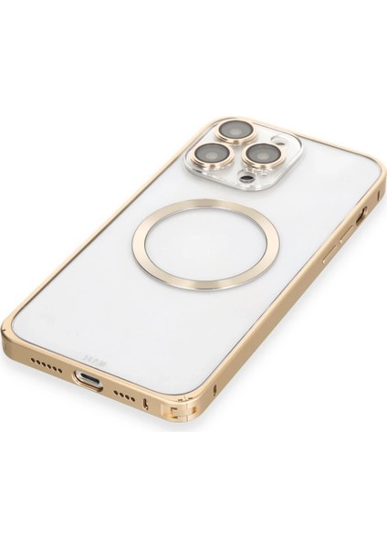 Apple iPhone 14 Pro Kılıf Metal Bumper Magneticsafe Kapak - Gold Ferrg