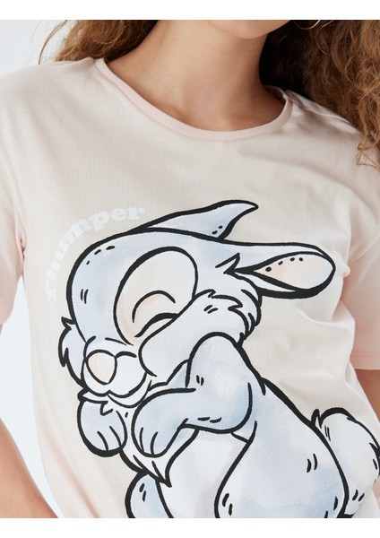 Yeni Sezon Oversize Tişört Tavşan Baskılı Kısa Kollu Bisiklet Yaka
