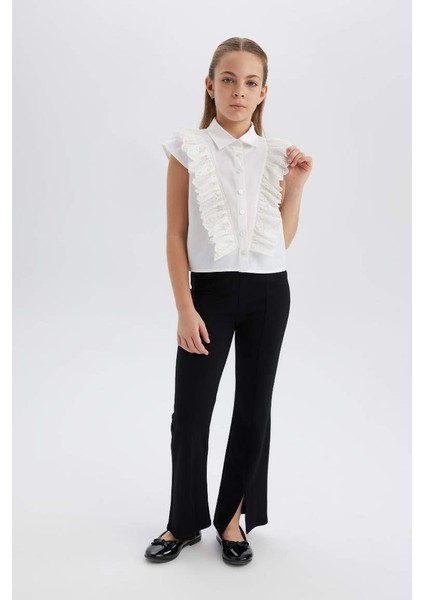 Yeni Sezon Kız Çocuk 23 Nisan Çocuk Bayramı Flare Fit Yırtmaçlı Pantolon