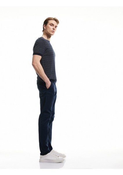 Yeni Sezon Pamuklu Düğmeli Chino Cep Detaylı Slim Fit Pantolon