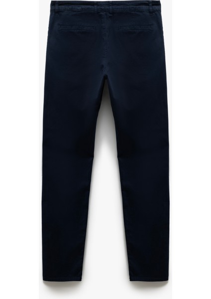 Yeni Sezon Pamuklu Düğmeli Chino Cep Detaylı Slim Fit Pantolon