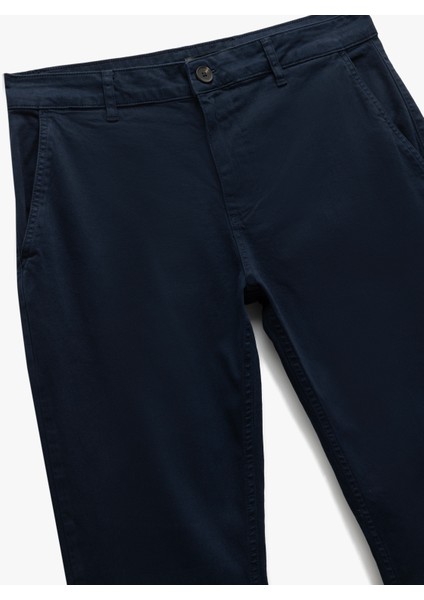 Yeni Sezon Pamuklu Düğmeli Chino Cep Detaylı Slim Fit Pantolon