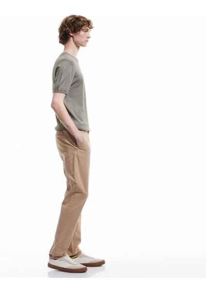 Yeni Sezon Pamuklu Düğmeli Chino Cep Detaylı Slim Fit Pantolon
