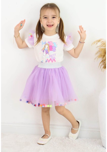 Kız Çocuk Baskılı Tüllü 2 Li Takım 2/6 Yaş