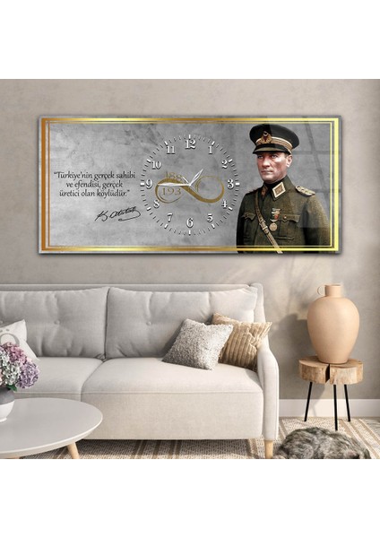 Yatay Saatli Ortadan Vatan Temalı Cam Tablo YSOV165