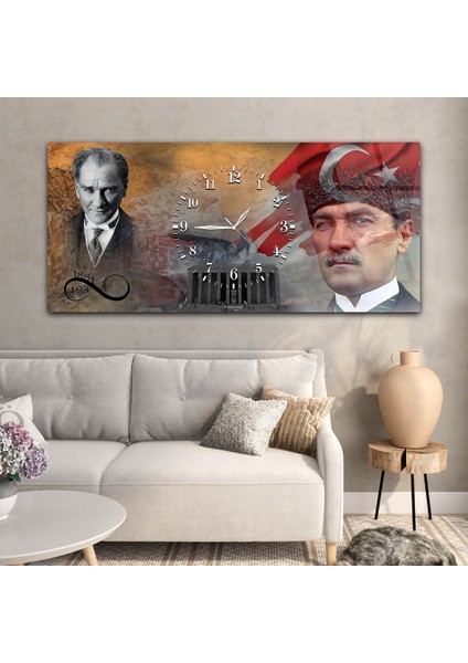 Türk Bayrağı , Atatürk Ve anıtkabir Saatli Cam Tablo YSOV068