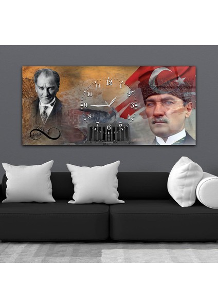 Türk Bayrağı , Atatürk Ve anıtkabir Saatli Cam Tablo YSOV068