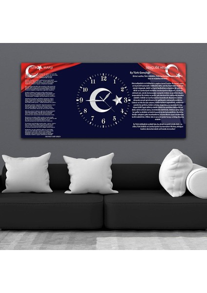 Yatay Ortadan Saatli Vatan Temalı Cam Tablo YSOV006