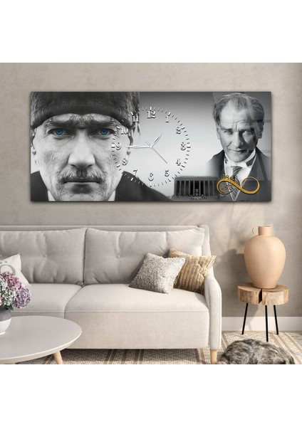Atatürk'ün Mavi Gözleri ,dosta Güven Düşmana Korku Veren Bakışları ve Anıtkabir Saatli Cam Tablo YSOV064