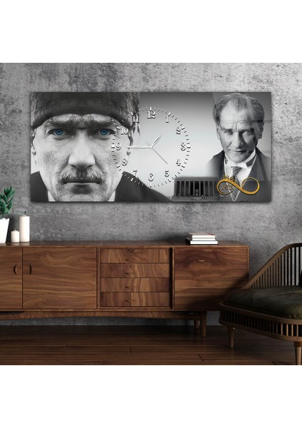 Atatürk'ün Mavi Gözleri ,dosta Güven Düşmana Korku Veren Bakışları ve Anıtkabir Saatli Cam Tablo YSOV064