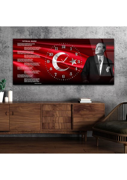 Yatay Saatli Ortadan Vatan Temalı Cam Tablo YSOV168 fiyatları