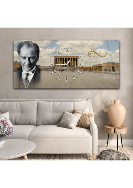 Anıtkabir ve Atatürk Ortadan Saatli Cam Tablo YSOV063
