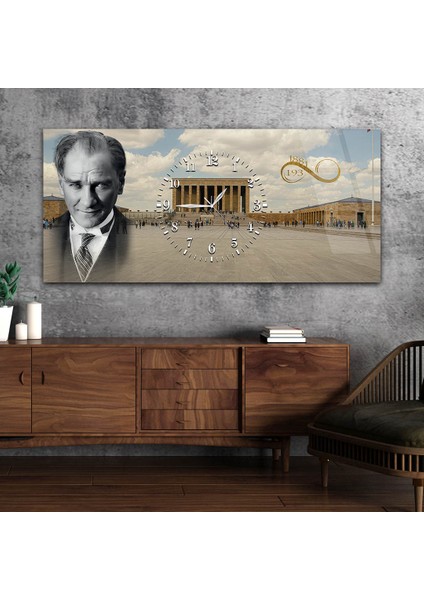 Anıtkabir ve Atatürk Ortadan Saatli Cam Tablo YSOV063