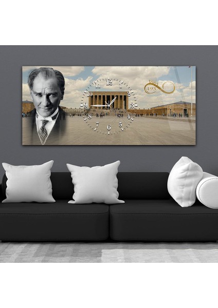 Anıtkabir ve Atatürk Ortadan Saatli Cam Tablo YSOV063