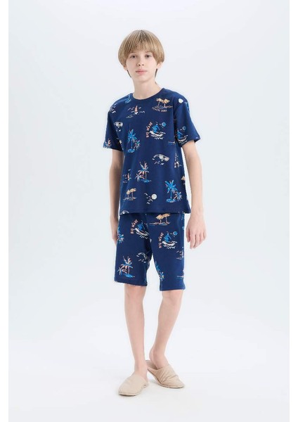 Yeni Sezon Erkek Çocuk Pijama Takımı Desenli Kısa Kollu Üst Şort