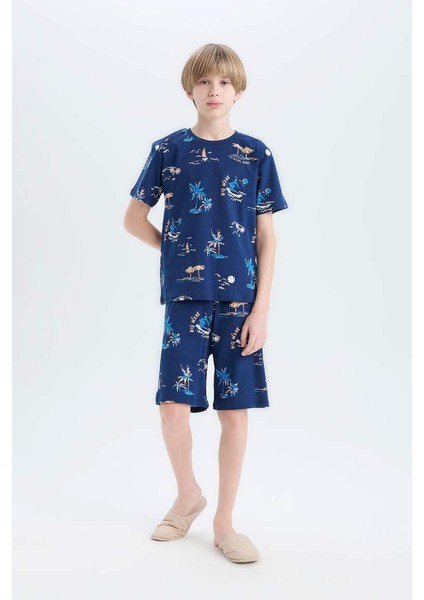Yeni Sezon Erkek Çocuk Pijama Takımı Desenli Kısa Kollu Üst Şort
