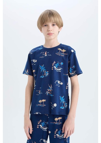 Yeni Sezon Erkek Çocuk Pijama Takımı Desenli Kısa Kollu Üst Şort