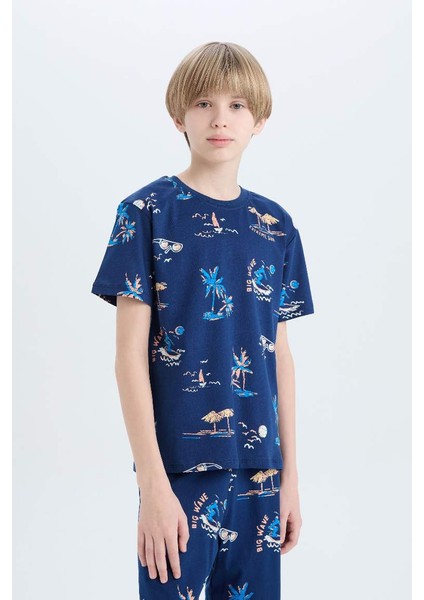 Yeni Sezon Erkek Çocuk Pijama Takımı Desenli Kısa Kollu Üst Şort