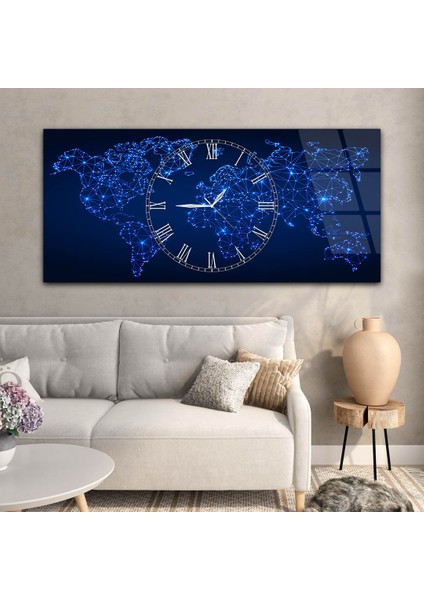 Yatay Saatli Ortadan Vatan Temalı Cam Tablo YSOV132