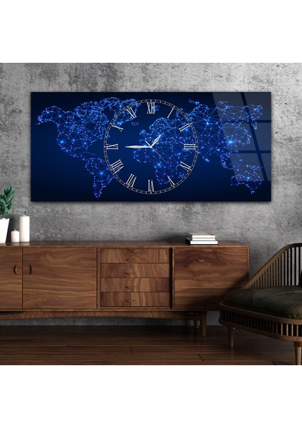 Yatay Saatli Ortadan Vatan Temalı Cam Tablo YSOV132