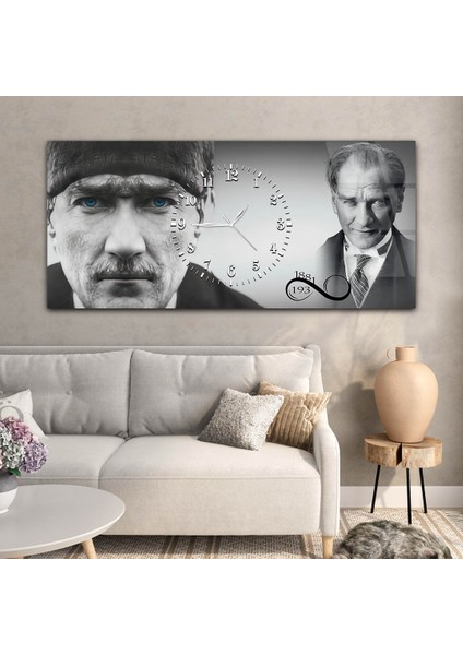 Atatürk'ün Mavi Gözleri ve Dosta Güven Düşmana Korku Veren Bakışları Saatli Cam Tablo YSOV065