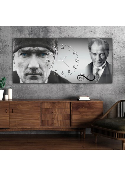 Atatürk'ün Mavi Gözleri ve Dosta Güven Düşmana Korku Veren Bakışları Saatli Cam Tablo YSOV065