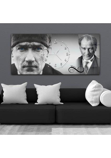 Atatürk'ün Mavi Gözleri ve Dosta Güven Düşmana Korku Veren Bakışları Saatli Cam Tablo YSOV065