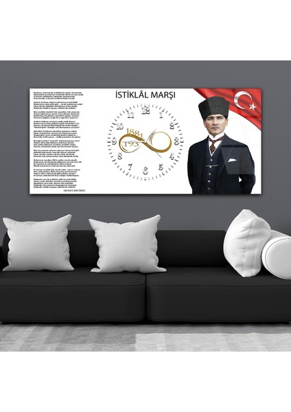 Yatay Ortadan Saatli Vatan Temalı Cam Tablo YSOV026
