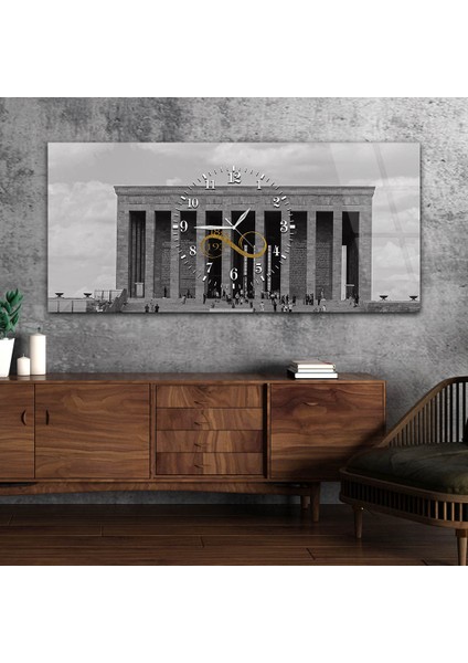 Anıtkabir ve Sonsuz 1881-1938 Yazılı Yatay Ortadan Saatli vatan Temalı Cam Tablo YSOV059