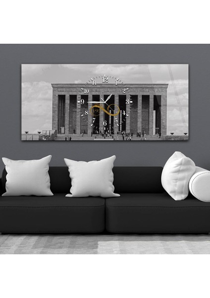 Anıtkabir ve Sonsuz 1881-1938 Yazılı Yatay Ortadan Saatli vatan Temalı Cam Tablo YSOV059