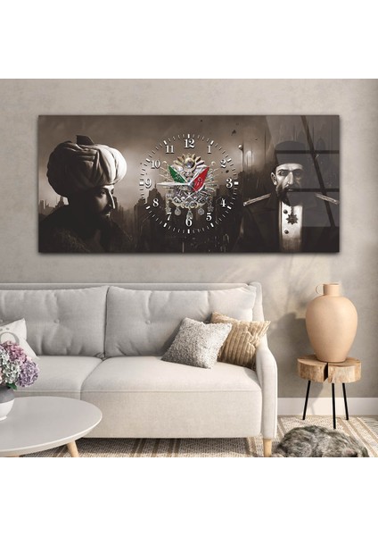 Abdulhamid Han , Fatih Sultan Mehmet Han ve Osmanlı Tuğralı Saatli Cam Tablo YSOV075
