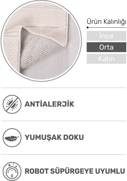 Ivona Kırık Beyaz Geometrik Çizgili Tozumaz Yumuşak Tuşeli Salon Halısı | Antialerjik ve Dayanıklı Kesme Halı