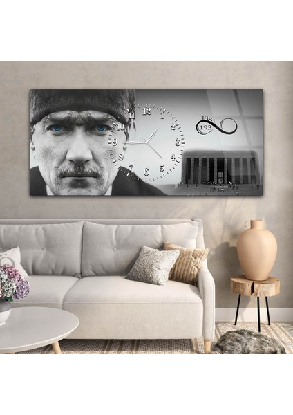 Atatürk'ün Mavi Gözleri Anıtkabir ve 1881-1938 Saatli Cam Tablo YSOV066