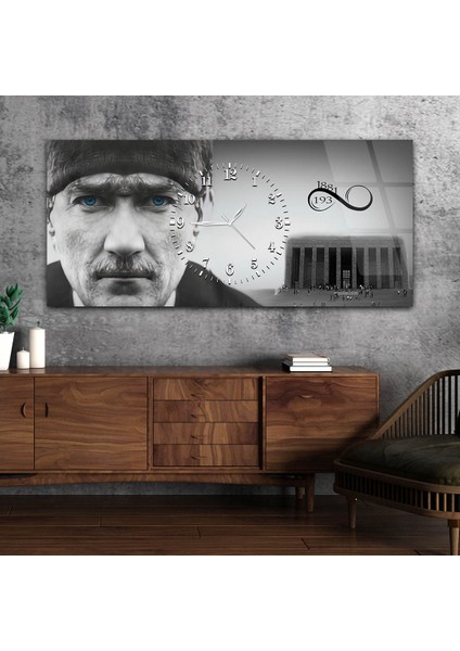 Atatürk'ün Mavi Gözleri Anıtkabir ve 1881-1938 Saatli Cam Tablo YSOV066