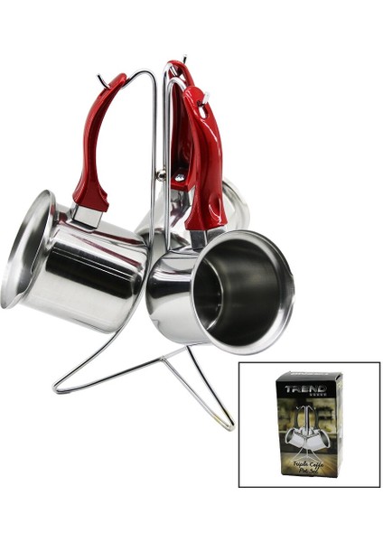 Trend 3lü Set No-3-4-5 Çelik Cezve Metal Standlı Renkli Plastik Kulplu
