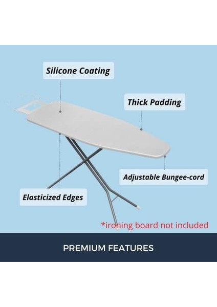 Ütü Masası Örtüsü ve Pedi Standart Boyut Silikon Kaplamalı 4 Katlı 38 x 137 cm Ekstra Ağır Hizmet Kalın Dolgu, Isı Yansıtıcı, Yapışmaz Kavurma ve Leke Dayanıklı