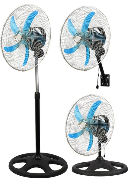 KN-7473 20" 50CM Sanayi Vantilatör 3in1=duvara Monte- Masa Üstü- Ayaklı 3 Kademe Hız- 5 Metal Kanat 54W