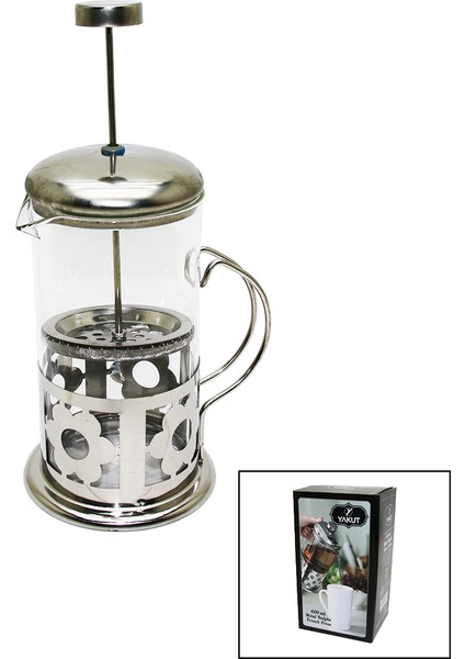 French Press 600ML Cam Bitki Süzgeçi Metal Kafes - Kapak