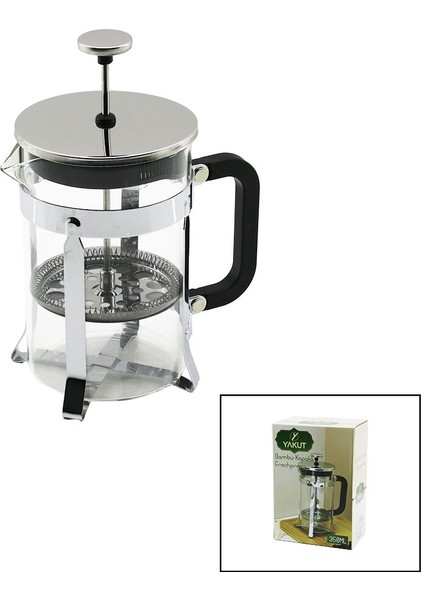 Frechpress 350ML Cam Bitki Süzgeçi Metal Kafes - Plastik Saplı Metal Kaplamalı Pls.kapak