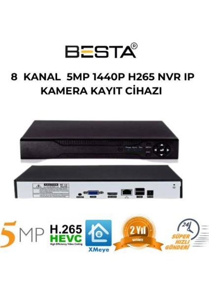 5 Mp 1440P 9 Kanal H265 Nvr Ip Kamera Kayıt Cihazı