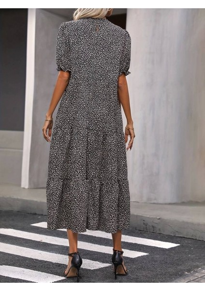 Kadın Mini Leopar Desen Midi Üç Kat Elbise fiyatları