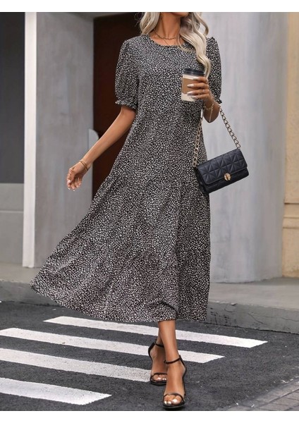 Kadın Mini Leopar Desen Midi Üç Kat Elbise indirimleri