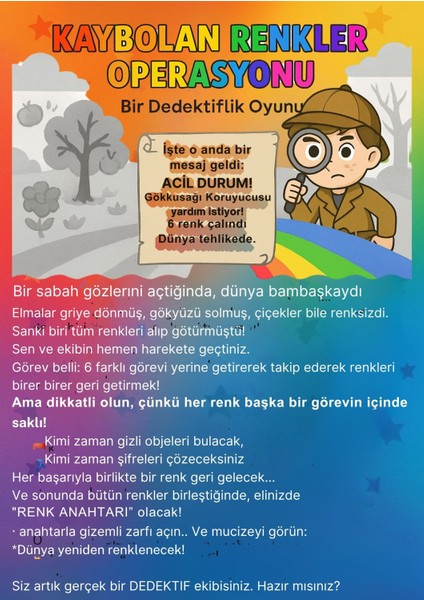 Kaybolan Renkler Operasyonu, Çocuk Dedektif Kutu Oyunu,eğitici Eğlenceli Oyun